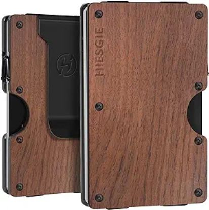Picture of HIESGIE Minimalist Metal Wallet for Men - Slim RFID BLOCKING Wallets with Removable Money Clip - Mens Front Pocket Aluminum Small Credit Card Holder - Walnut Wood