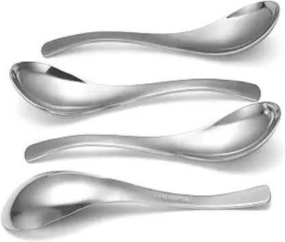 Picture of HIWARE Thick Heavy-weight Soup Spoons, High Grade Stainless Steel Soup Spoons, Table Spoons, Set of 6
