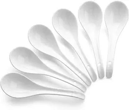 Picture of DOWAN Soup Spoons, Ceramic Chinese Soup Spoons, Asian Soup Spoons, White Japanese Spoon Large for Ramen Pho Wonton Dumpling Miso, Deep Oval Hook Design, Set of 6