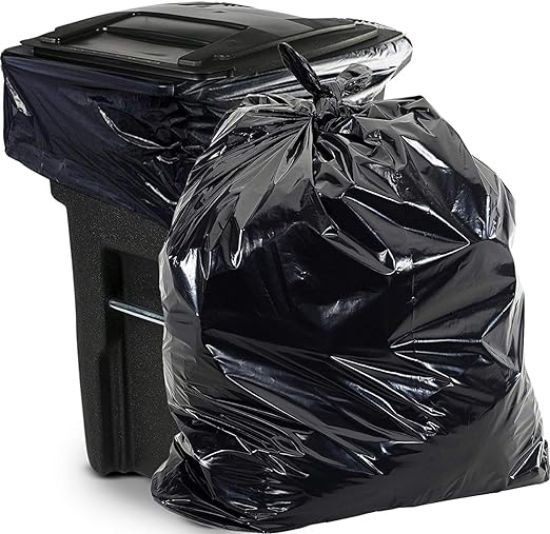 Picture of Aluf Plastics 65 Gallon Trash Bags Heavy Duty - (Huge 50 Pack) - 1.5 MIL - 50" x 48" - Large Black Plastic Garbage Can Liners for Contractor, Lawn and Leaf, Outdoor, Storage, Commercial, Industrial