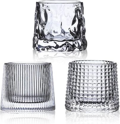 Picture of RareCi Flat bottom Crystal Whiskey Glasses, Premium 5OZ Scotch Glasses Set of 3, Old Fashioned Thick Weighted Bottom Rocks Glasses for Drinking Bourbon, Cocktails, Cognac, Rum